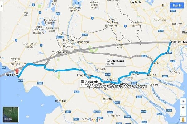 Bản đồ đường đi từ Sài Gòn tới Hà Tiên: Khoảng cách và phương tiện di chuyển từ Sài Gòn tới Hà Tiên