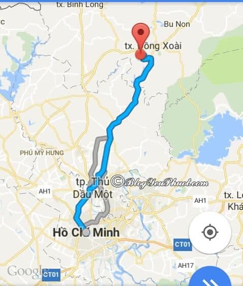 Bản đồ đường đi từ Sài Gòn đến Đồng Xoài: Hướng dẫn đường đi du lịch Đồng Xoài từ Sài Gòn