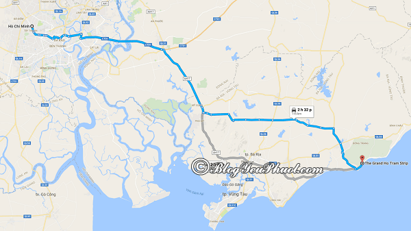 Bản đồ đường đi từ Sài Gòn đến Hồ Tràm: Từ Sài Gòn tới Hồ Tràm bao nhiêu km, đi đường nào gần?