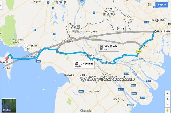 Bản đồ đường đi từ Sài Gòn đến Phú Quốc: Khoảng cách và đường đi du lịch Phú Quốc từ Sài Gòn