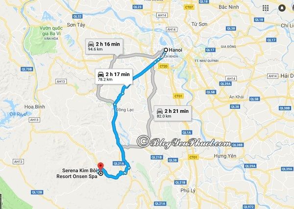 Kinh nghiệm đi chơi suối khoáng nóng Kim Bôi, Hòa Bình: Bản đồ đường đi từ Hà Nội đến khu du lịch suối khoáng nóng Kim Bôi Hoa Bình