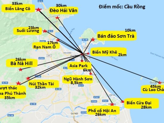 Bản đồ du lịch Đà Nẵng về các địa điểm nổi tiếng nhất. Bản đồ các địa điểm tham quan nổi tiếng ở Đà Nẵng